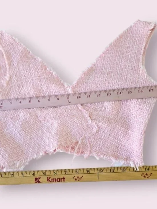 Zara Women's Crop Top Size Medium Pink Tweed V Neckline Sleeveless Festival Y2K - Picture 4 of 10